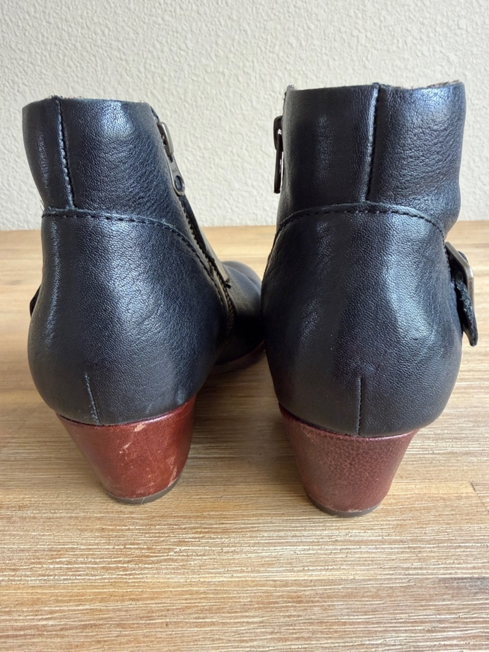 Kork-Ease Black Leather Ankle Booties with Buckle & Side Zip - Picture 10 of 14